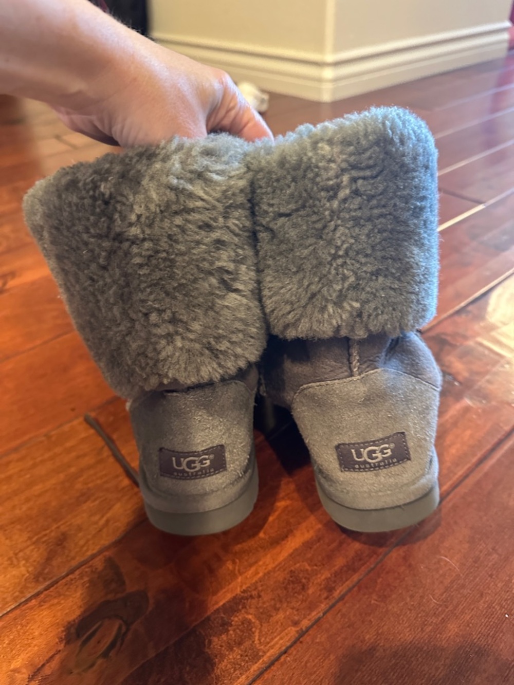 UGG Gray Shearling Fold-Down Ankle Boots